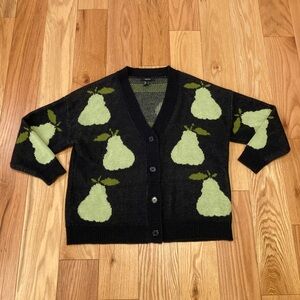 Black Green Pear Fruit Cardigan Sweater Forever 21 Small Oversized Grandpa